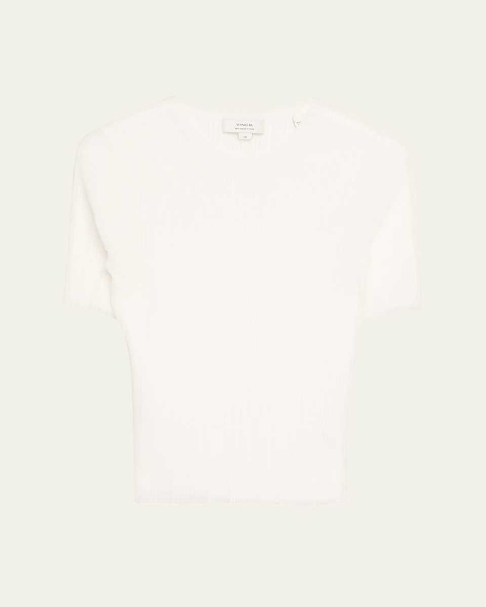 Double-Layered Ribbed Elbow-Sleeve Top